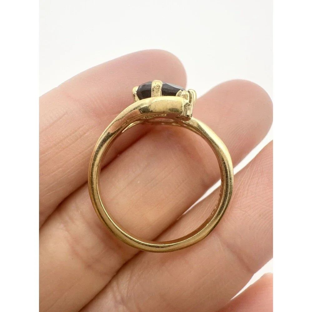 Lind Ring 24K HGE Garnet and Diamond Gold Electroplate Size 7.25